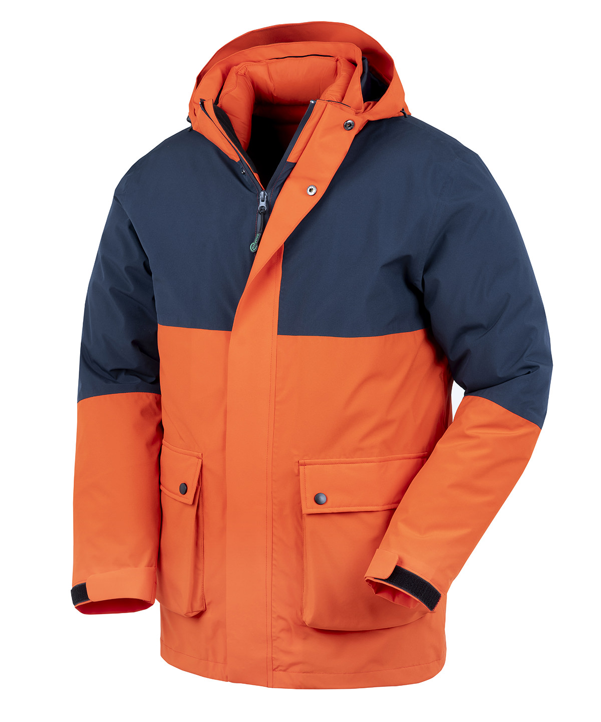 Recycled 3-in-1 padded ripstop jacket - Navy/Orange