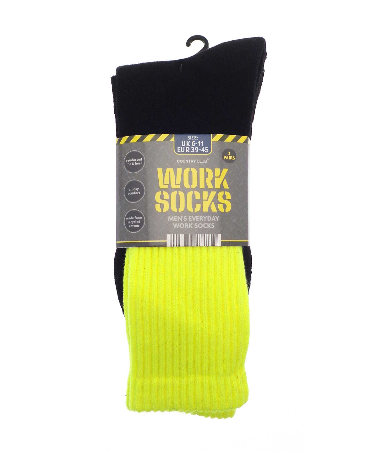 Men’s 3-pack work socks (recycled cotton) - Black/Hi Vis