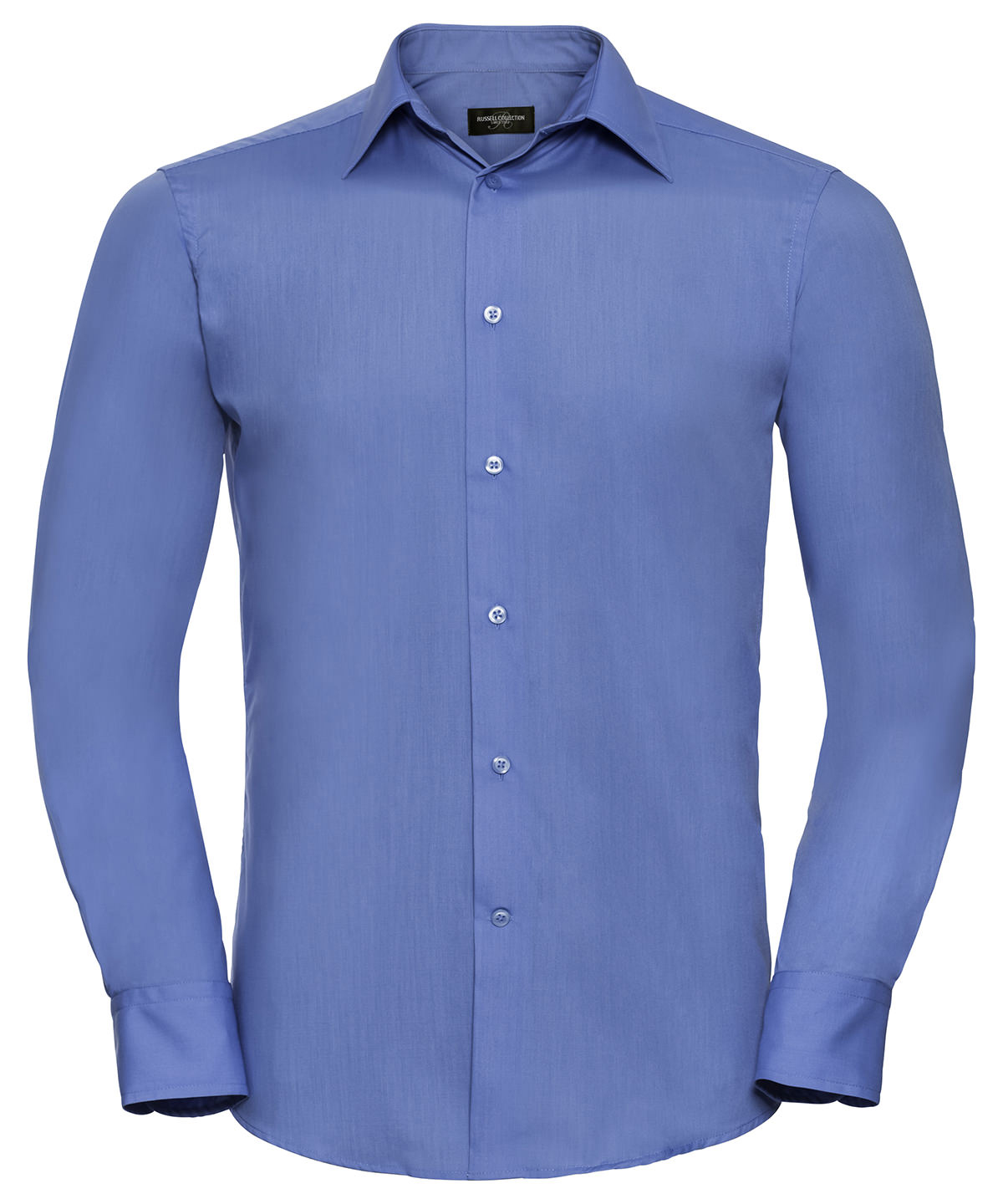 Long sleeve polycotton easycare fitted poplin shirt - Corporate Blue