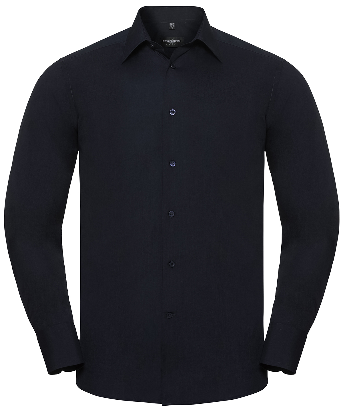 Long sleeve polycotton easycare fitted poplin shirt - French Navy