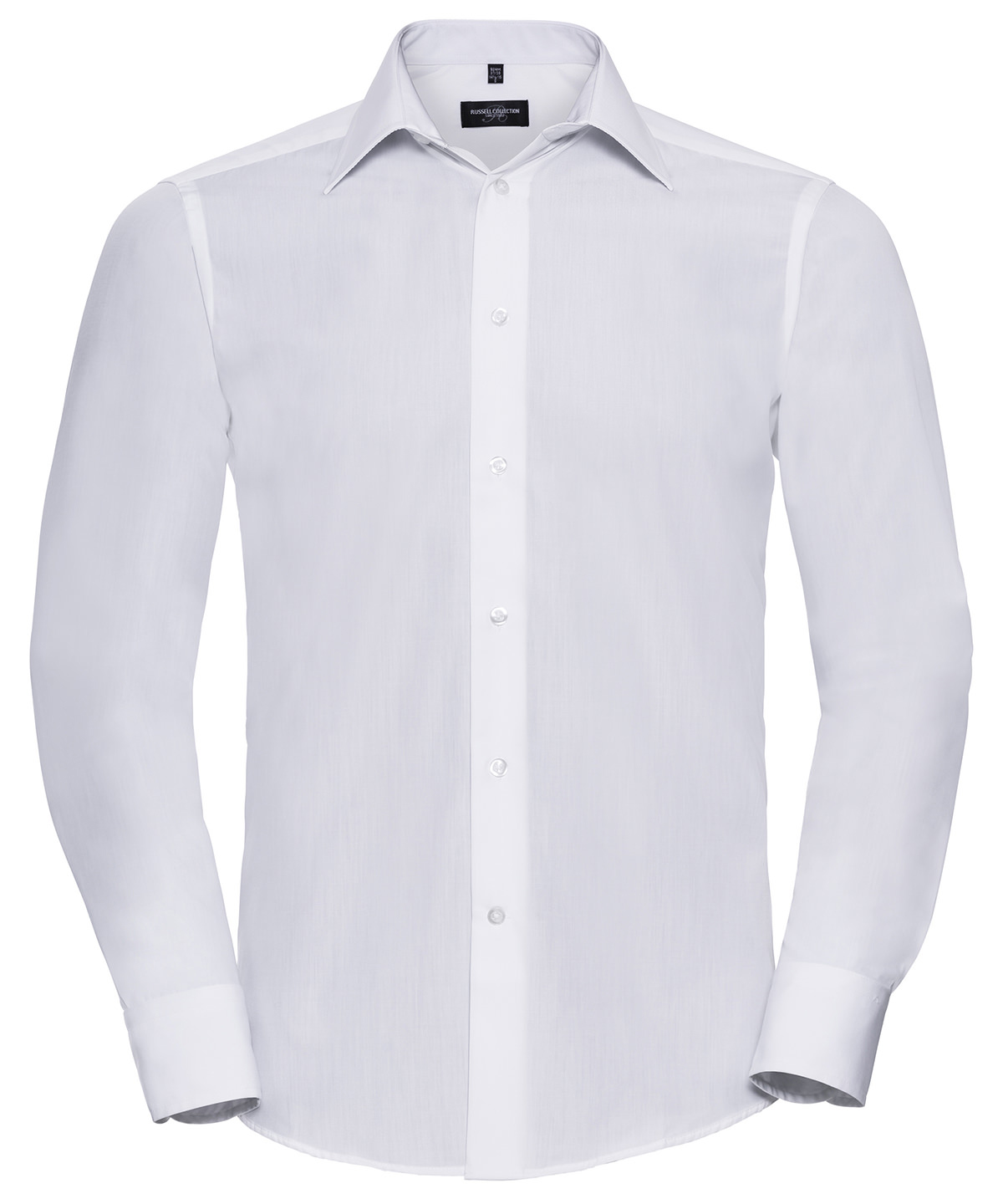 Long sleeve polycotton easycare fitted poplin shirt - White