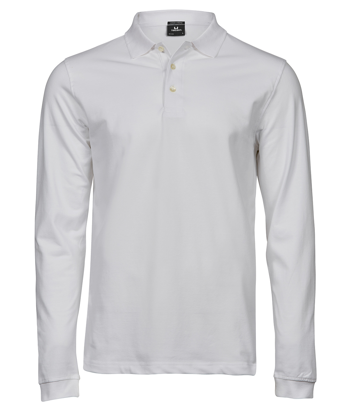Luxury stretch long sleeve polo (1406) - White
