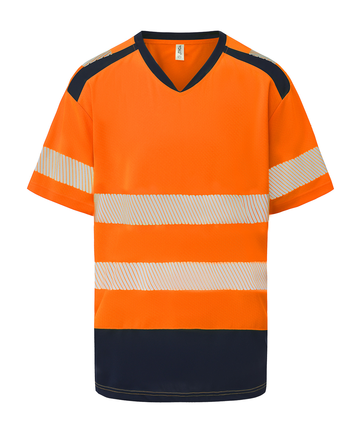 Hi-vis mandarin collar comfort trim t-shirt (HVJ430) - Hi-vis Orange/Navy