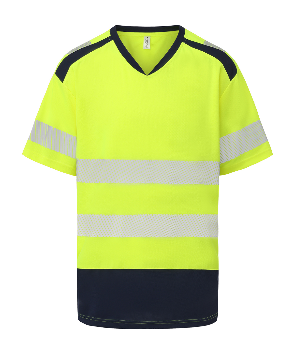 Hi-vis mandarin collar comfort trim t-shirt (HVJ430) - Hi-vis Yellow/Navy