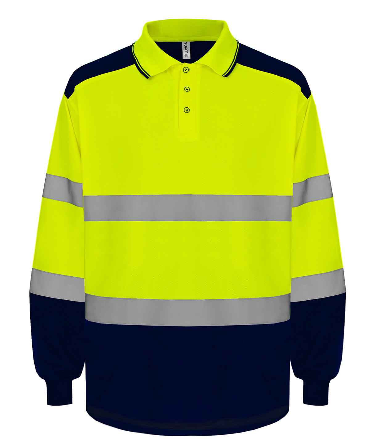 Hi-vis two-tone long sleeve polo (HVJ330) - Hi-vis Yellow/Navy