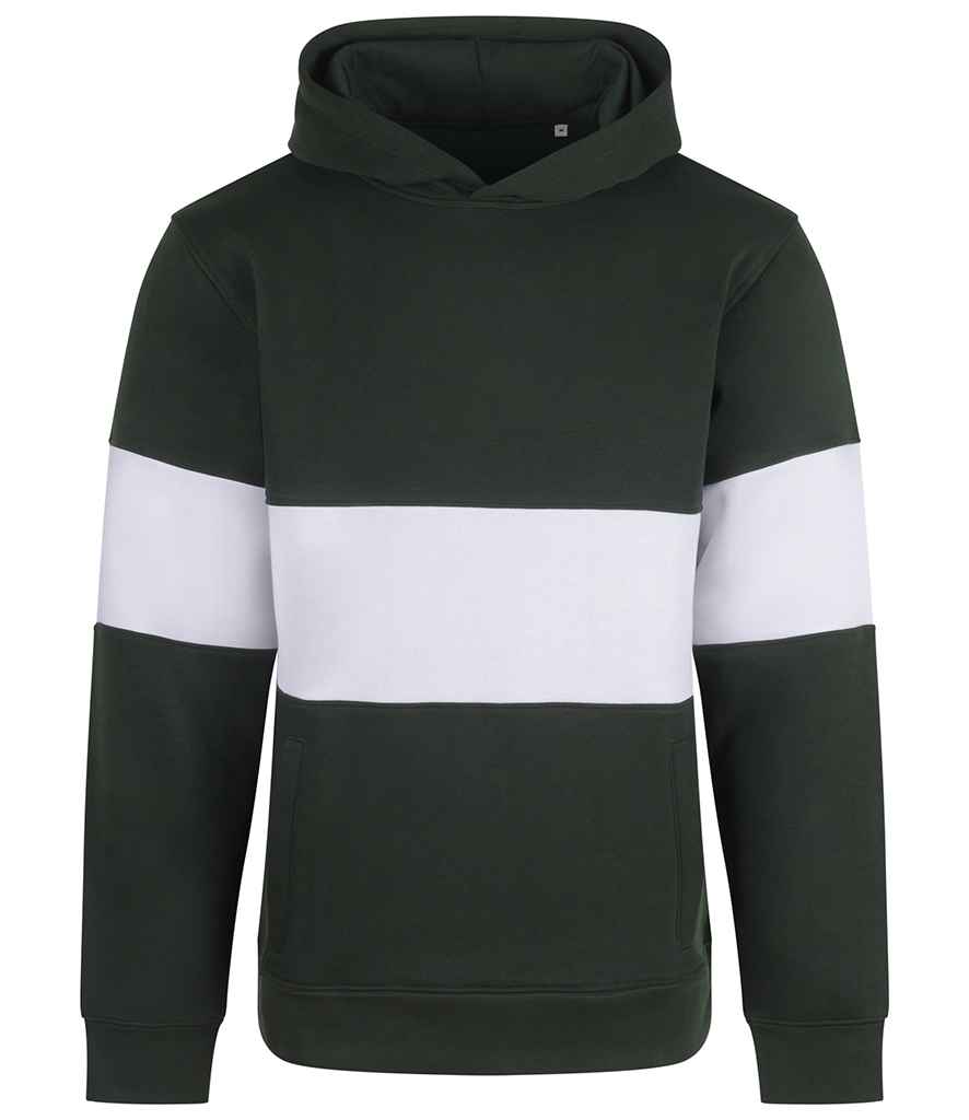 Front Row Heavyweight Panelled Hoodie - Bottle Green/White