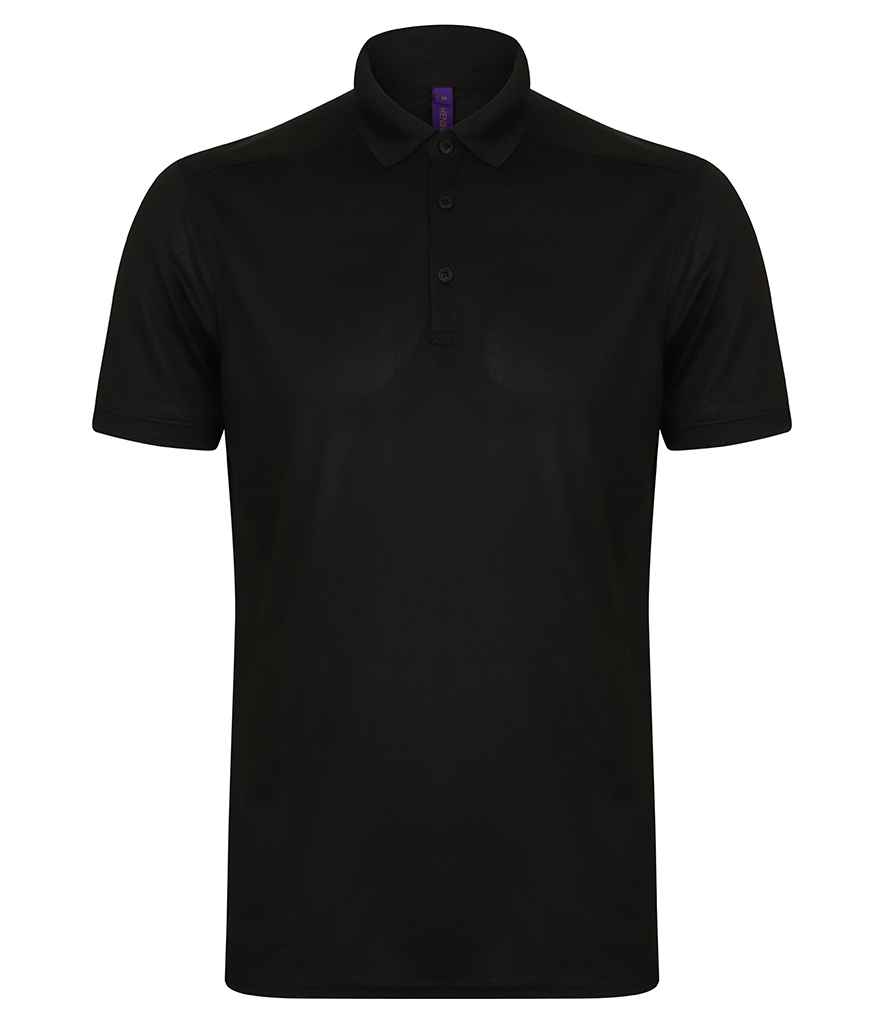 Henbury Slim Fit Stretch Microfine Piqué Polo Shirt - Black