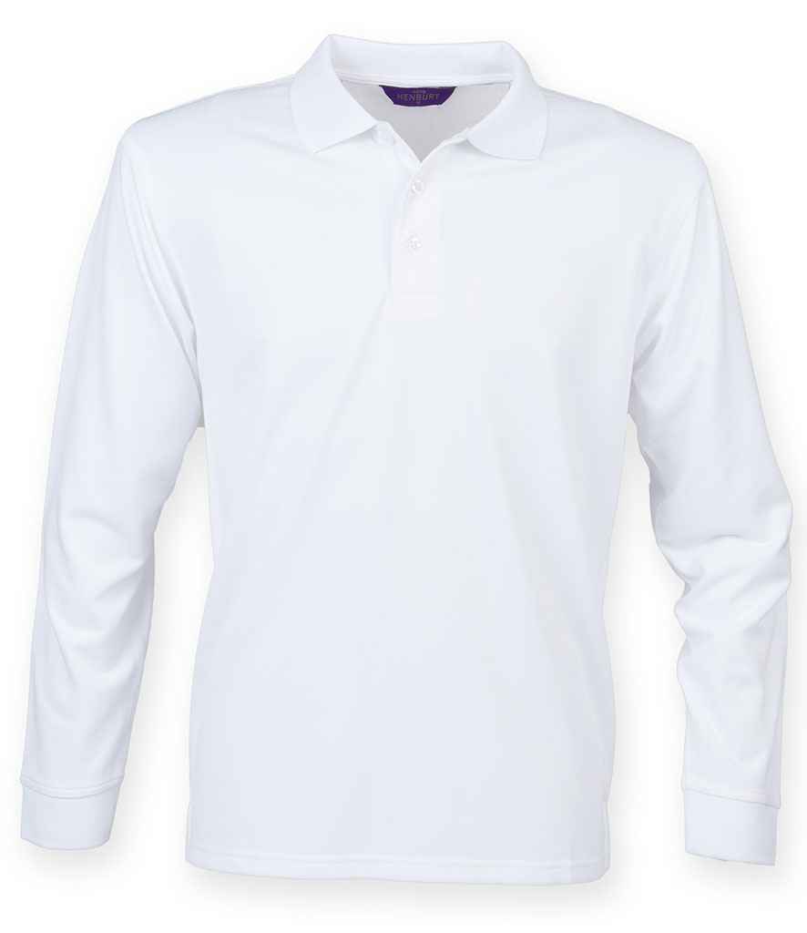 Henbury Unisex Long Sleeve Coolplus® Piqué Polo Shirt - White