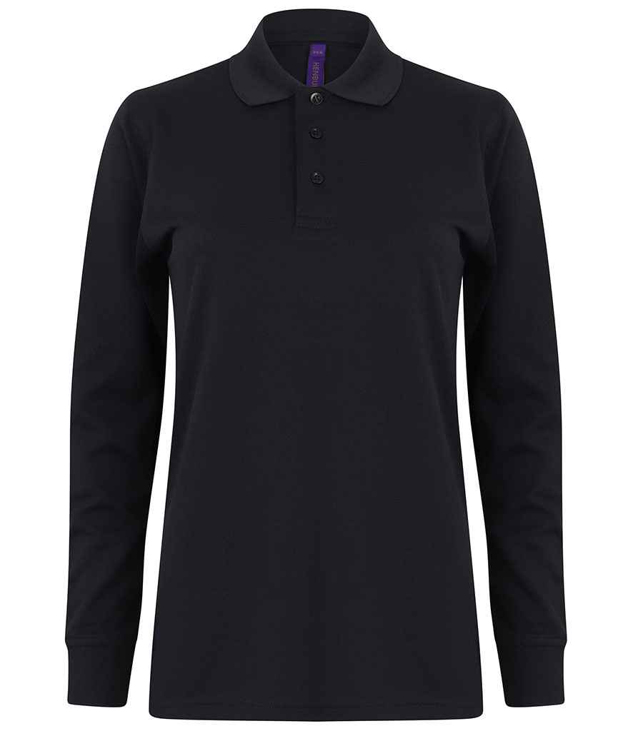 Henbury Unisex Long Sleeve Coolplus® Piqué Polo Shirt - Navy