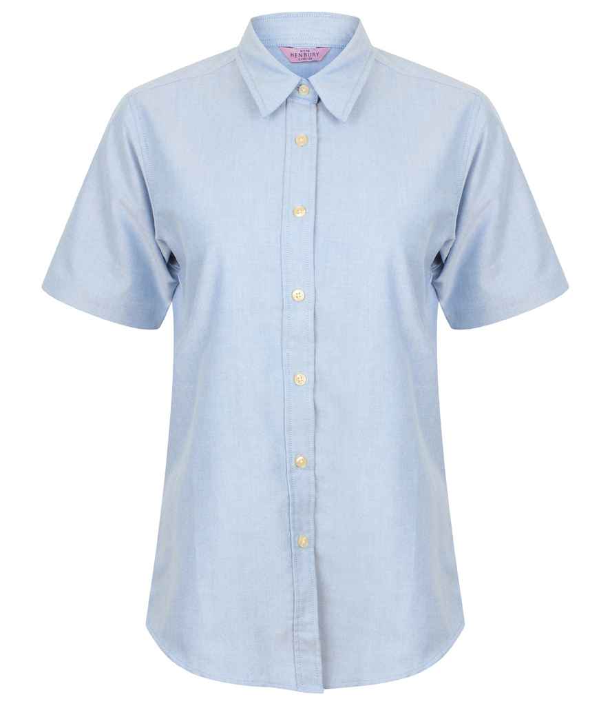 Henbury Ladies Short Sleeve Classic Oxford Shirt - Blue