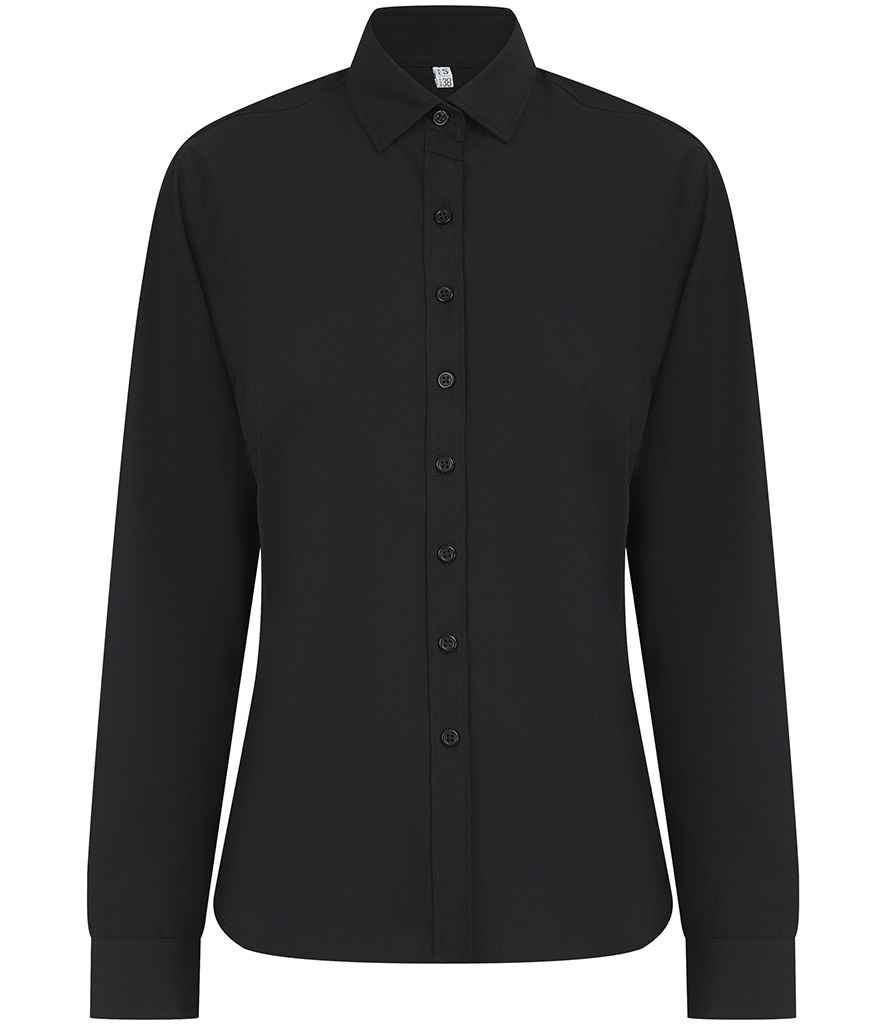 Henbury Ladies Long Sleeved Cotton Feel Coolplus® Shirt - Black