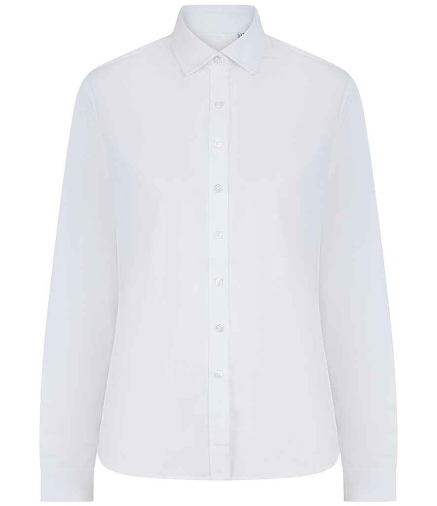 Henbury Ladies Long Sleeved Cotton Feel Coolplus® Shirt - White