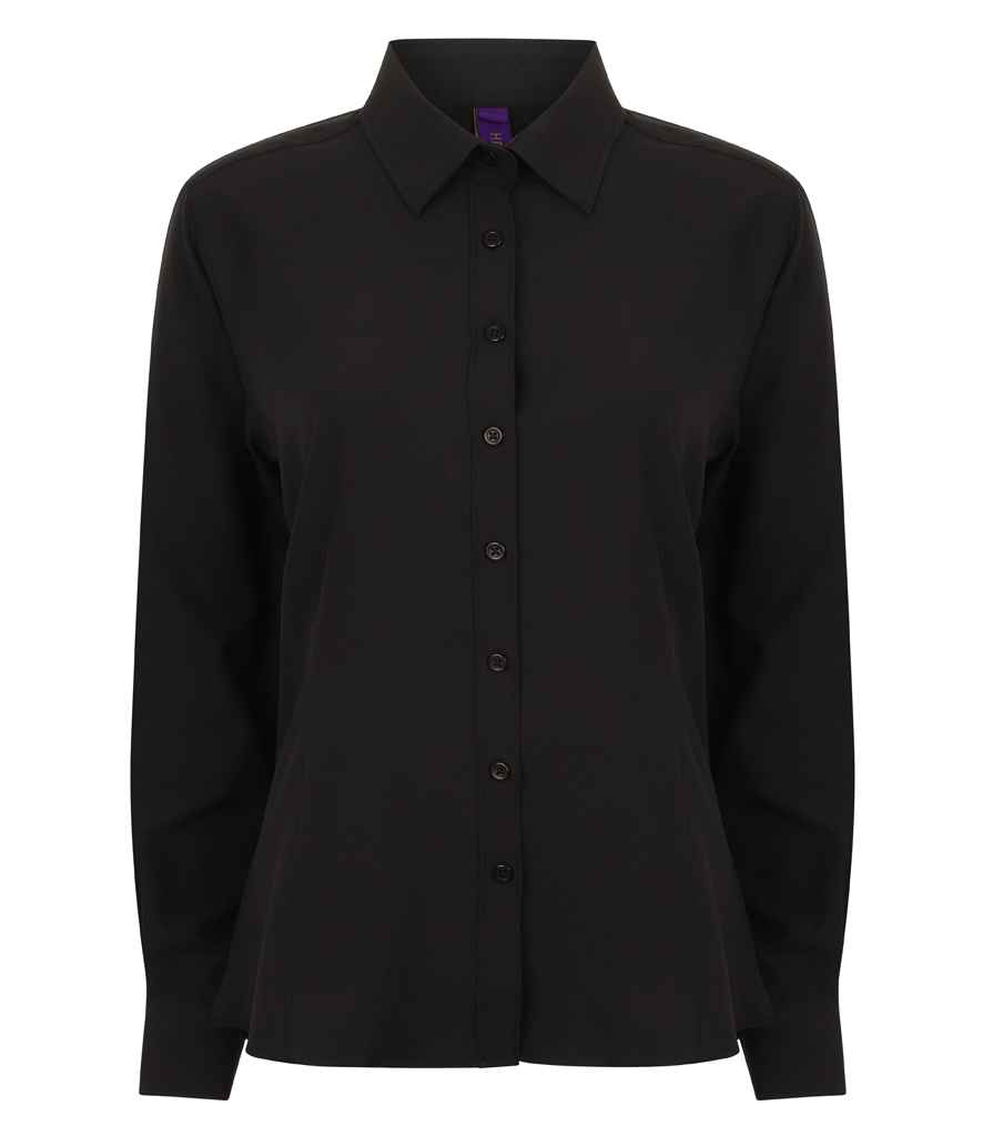 Henbury Ladies Long Sleeve Wicking Shirt - Black