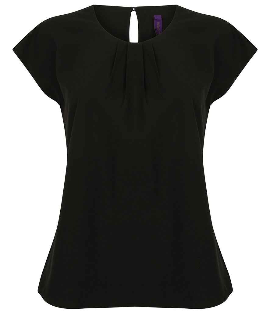 Henbury Ladies Pleat Front Short Sleeve Blouse - Black