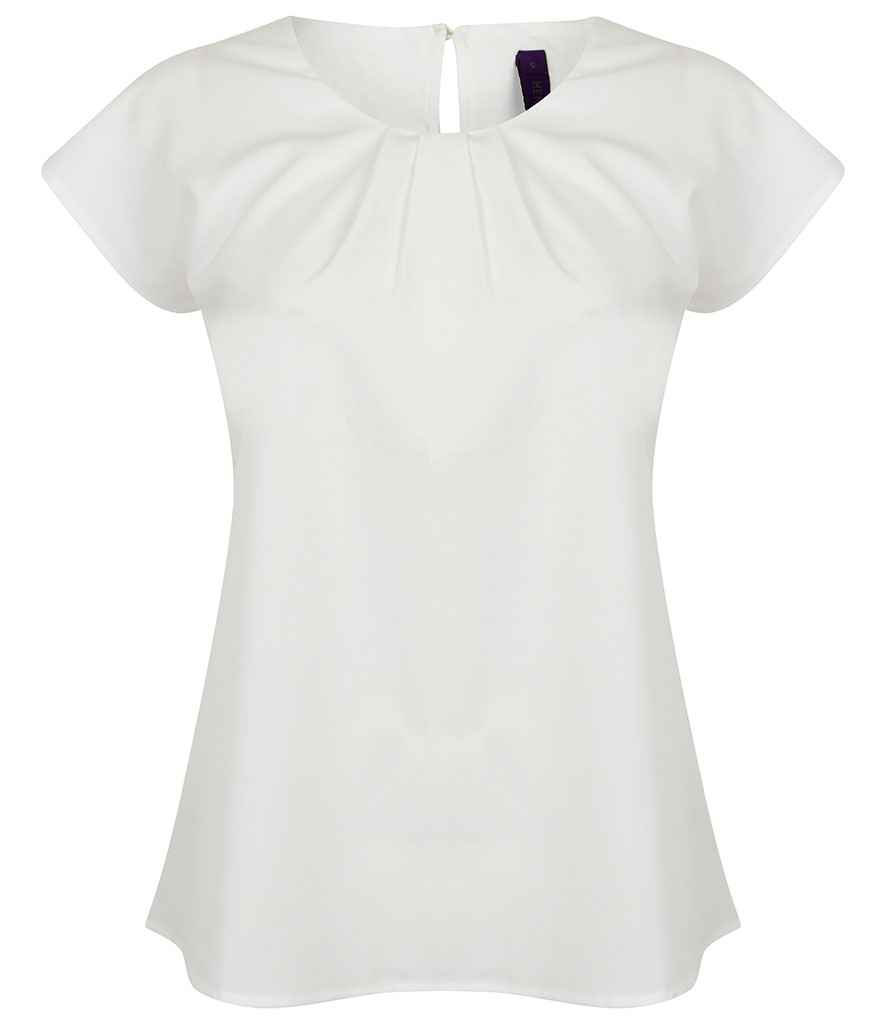Henbury Ladies Pleat Front Short Sleeve Blouse - White