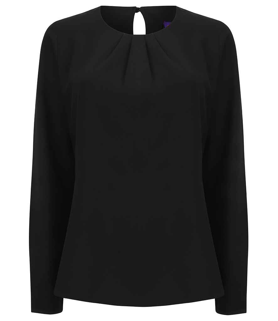 Henbury Ladies Pleat Front Long Sleeve Blouse - Black