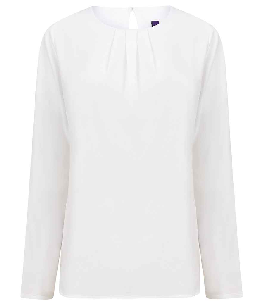 Henbury Ladies Pleat Front Long Sleeve Blouse - White