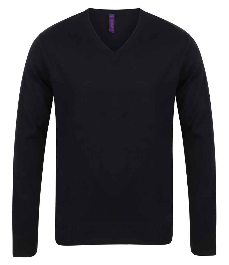 Henbury Lightweight Cotton Acrylic V Neck Sweater - Black