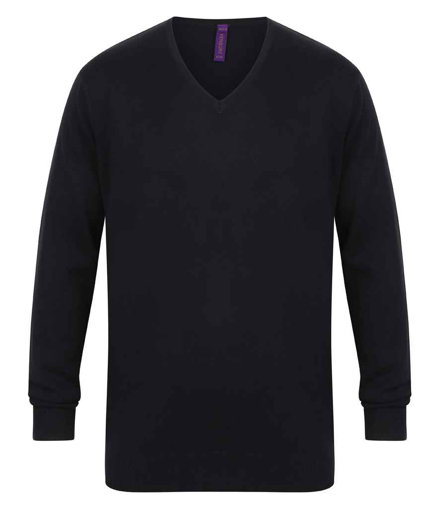 Henbury Lightweight Cotton Acrylic V Neck Sweater - Navy