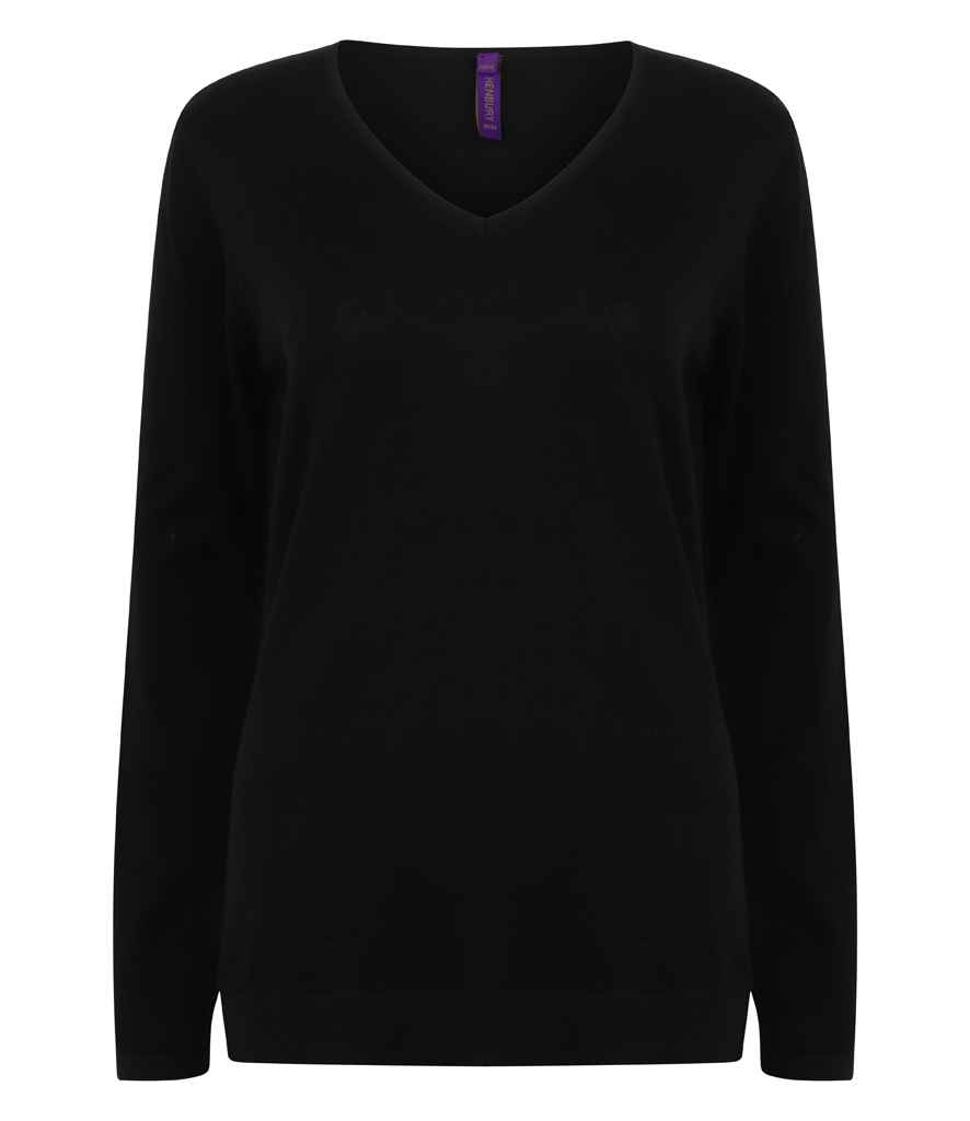 Henbury Ladies Lightweight Cotton Acrylic V Neck Sweater - Black