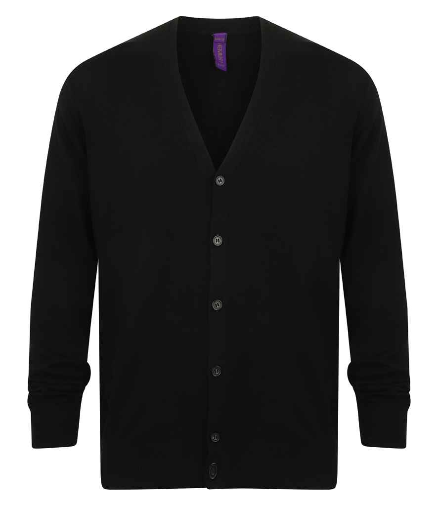 Henbury Lightweight Cotton Acrylic V Neck Cardigan - Black