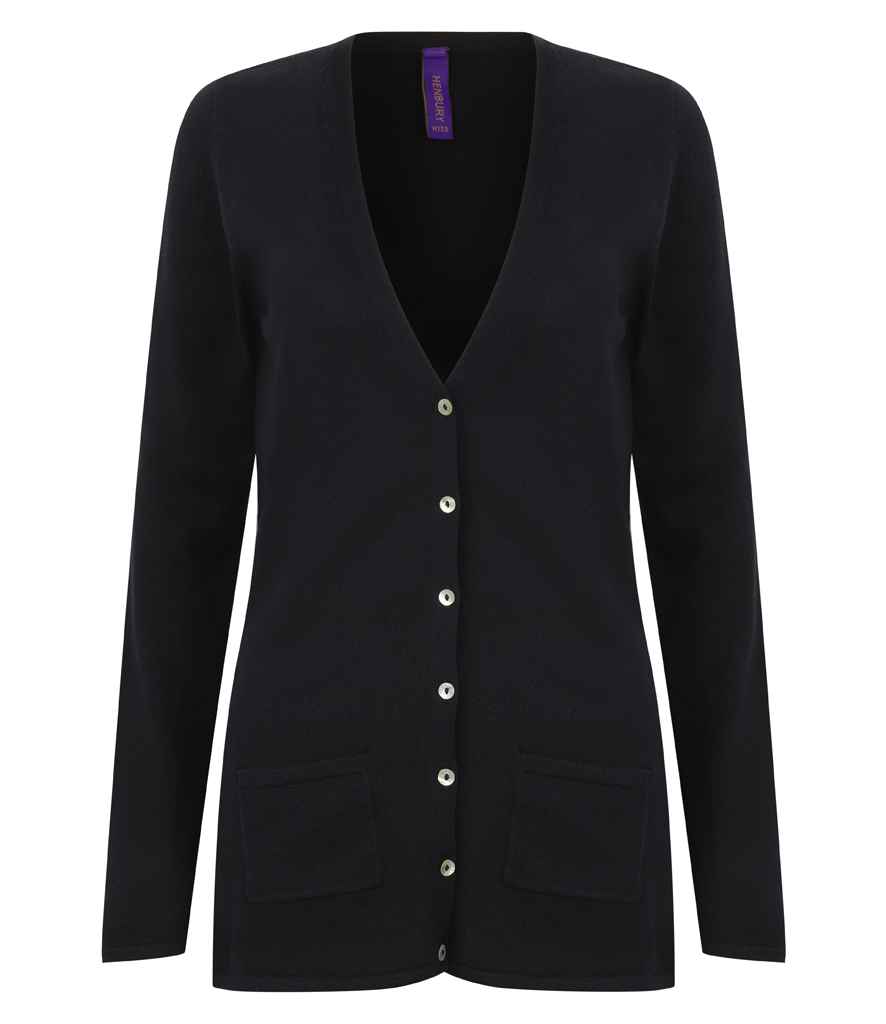 Henbury Ladies Cotton Acrylic V Neck Cardigan - Navy