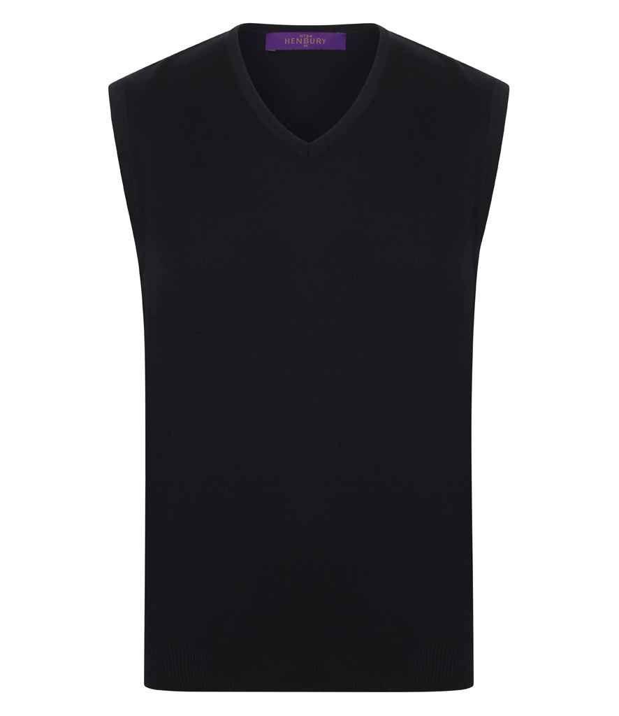 Henbury Lightweight Sleeveless Cotton Acrylic V Neck Sweater - Black