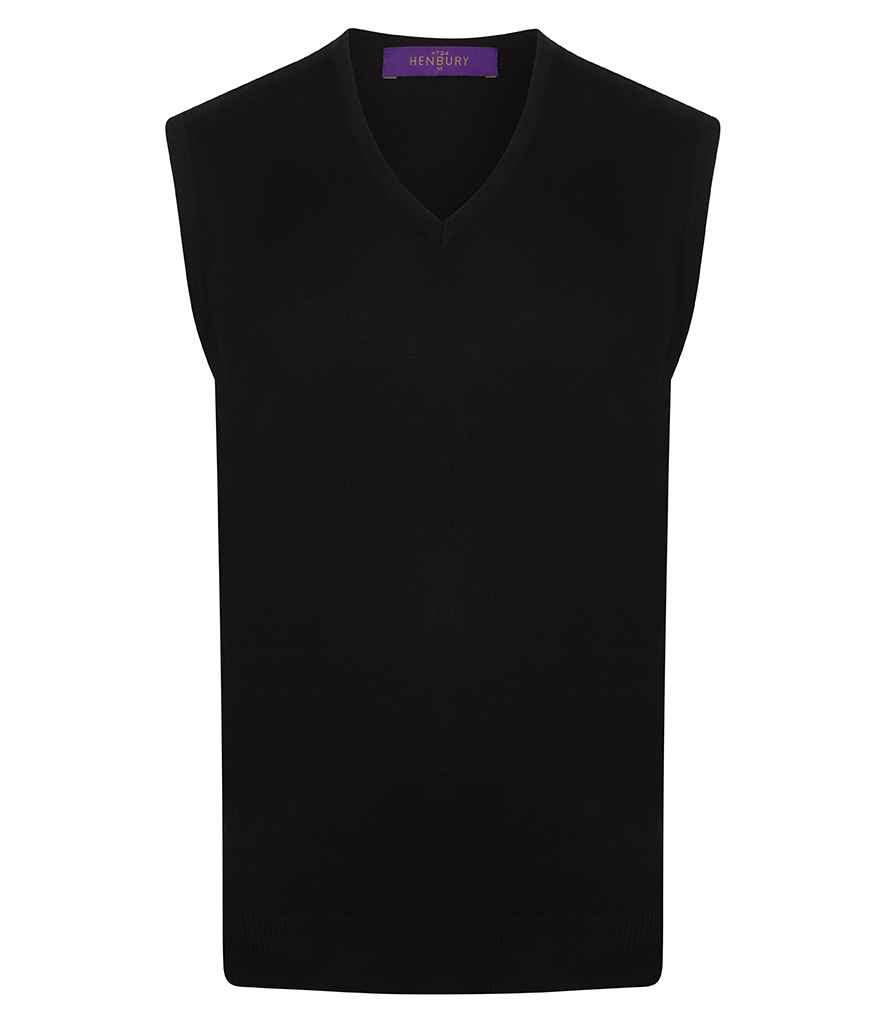 Henbury Lightweight Sleeveless Cotton Acrylic V Neck Sweater - Navy