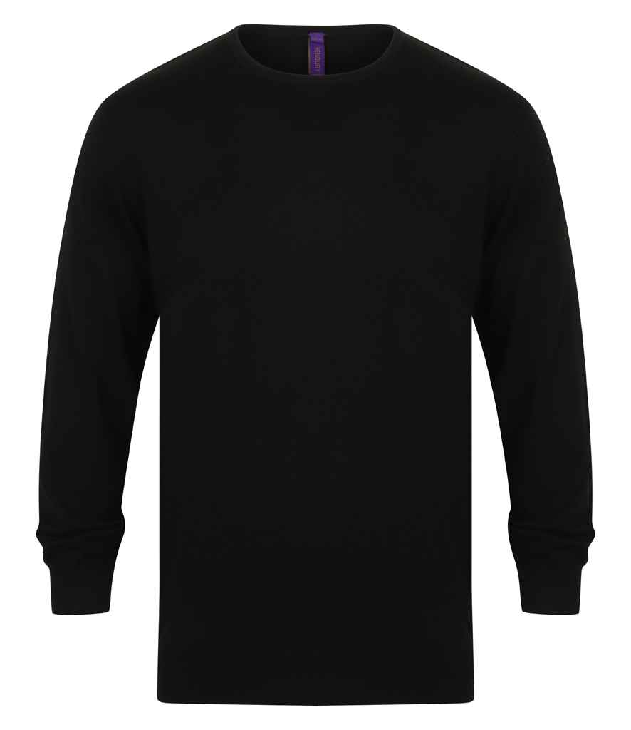 Henbury Lightweight Cotton Acrylic Crew Neck Sweater - Black