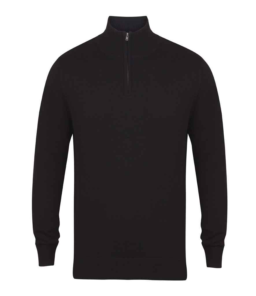 Henbury Zip Neck Sweater - Black