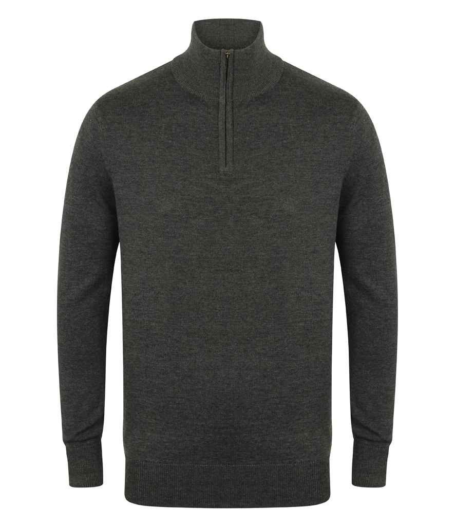 Henbury Zip Neck Sweater - Grey Marl