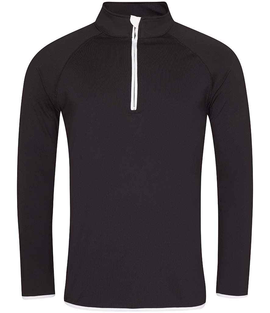 AWDis Cool Half Zip Sweat Top - Jet Black/Arctic White