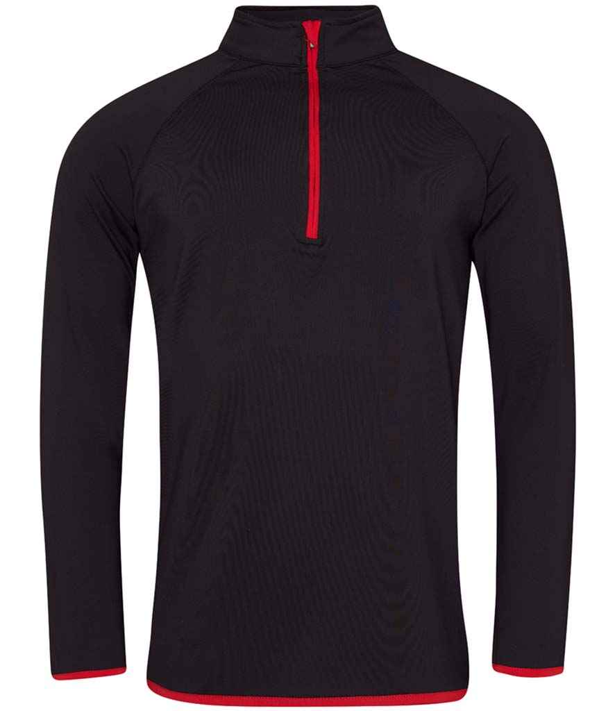 AWDis Cool Half Zip Sweat Top - Jet Black/Fire Red