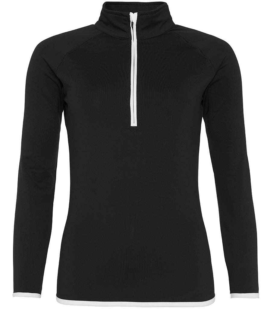 AWDis Ladies Cool Half Zip Sweat Top - Jet Black/Arctic White