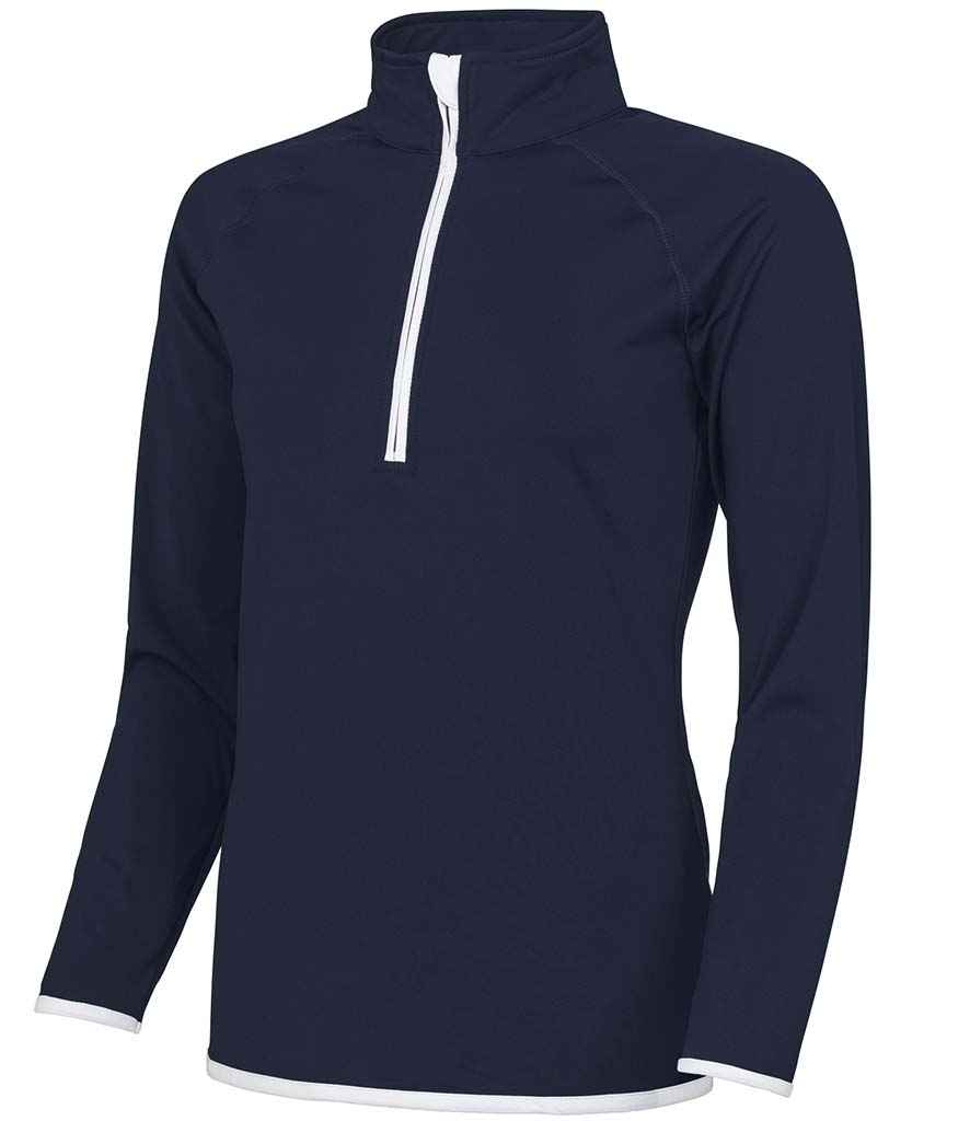 AWDis Ladies Cool Half Zip Sweat Top - French Navy/Arctic White