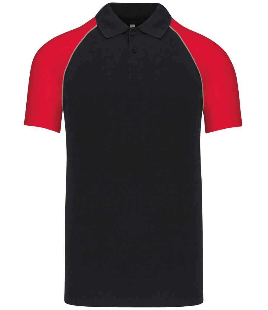 Kariban Baseball Cotton Piqué Polo Shirt - Black/Red