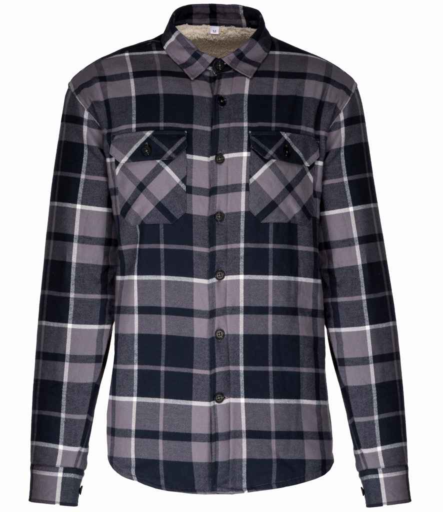 Kariban Sherpa Lined Checked Shirt Jacket - Storm Grey/Navy