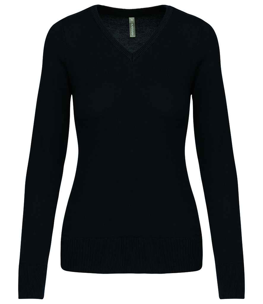 Kariban Ladies Cotton Acrylic V Neck Sweater - Black